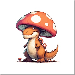 Cute Mushroom Hat Dinosaur Tyrannosaurus Rex Posters and Art